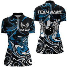Load image into Gallery viewer, Personalized Bowling Shirt for Men and Women Bowling Team Jersey Blue 1/4 Zip Shirt QZT601