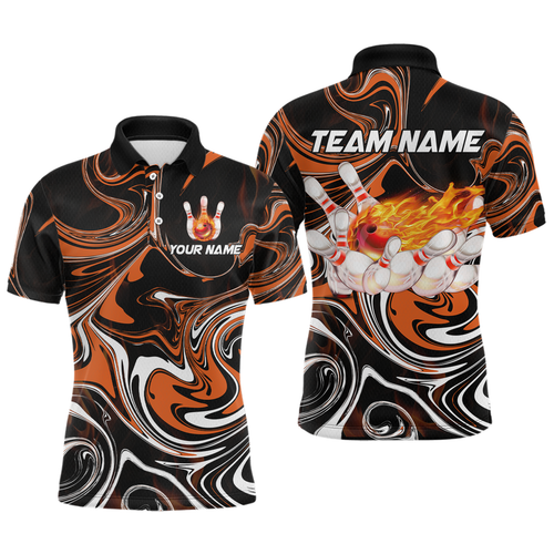 Custom Flame Bowling Shirt Orange Polo Bowling Shirt Unisex Bowling Outfits QZT602