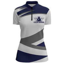 Load image into Gallery viewer, Custom Bowling Shirt for Women Navy &amp; Grey Bowling Jersey Bowling Team League Quarter-Zip Shirt QZT1