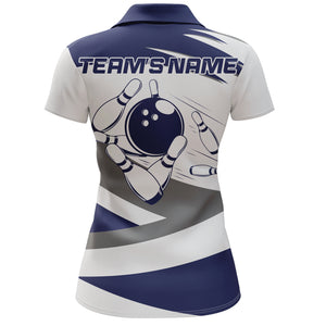 Custom Bowling Shirt Women Navy & Grey Bowling Jersey Bowling Team League Polo Shirt QZT1