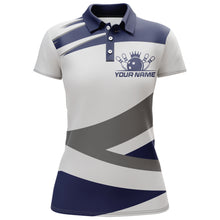 Load image into Gallery viewer, Custom Bowling Shirt Women Navy &amp; Grey Bowling Jersey Bowling Team League Polo Shirt QZT1