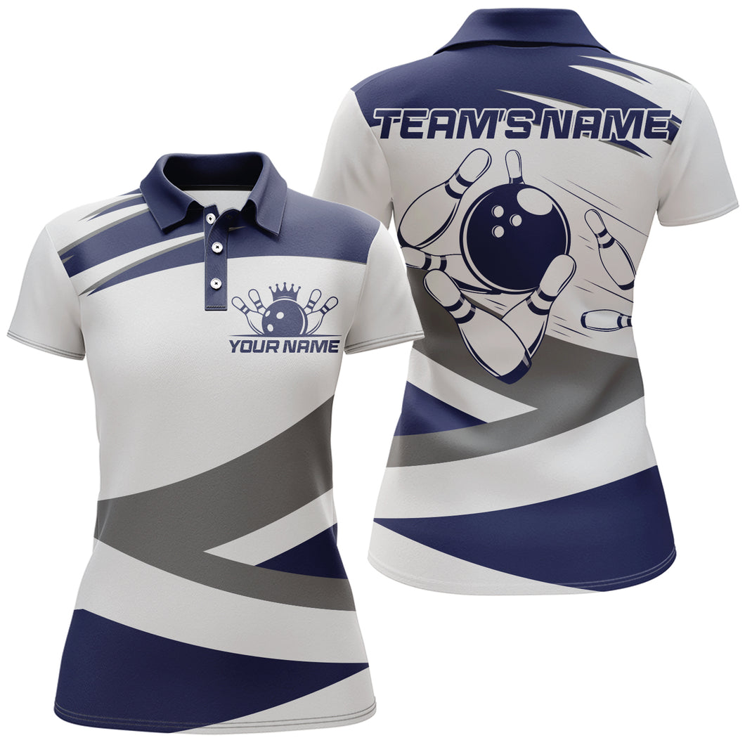 Custom Bowling Shirt Women Navy & Grey Bowling Jersey Bowling Team League Polo Shirt QZT1