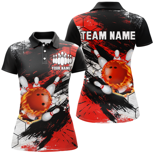 Custom Red & Black Bowling Polo Shirt Bowling League Team for Women QZT461