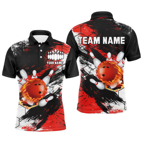 Custom Red & Black Bowling Polo Shirt Bowling League Team for Men QZT461