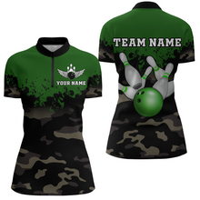 Load image into Gallery viewer, Personalized 3D Quarter Zip Bowling Team Shirts Women Camouflage Bowling Jersey QZT503