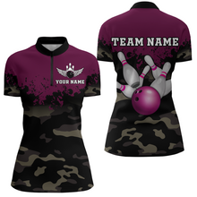 Load image into Gallery viewer, Personalized 3D Quarter Zip Bowling Team Shirts Women Camouflage Bowling Jersey QZT503