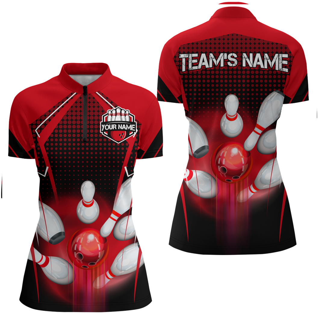 Personalized Bowling Shirts for Women 1/4 Zip 3D Bowling Team League Bowling Gifts QZT423