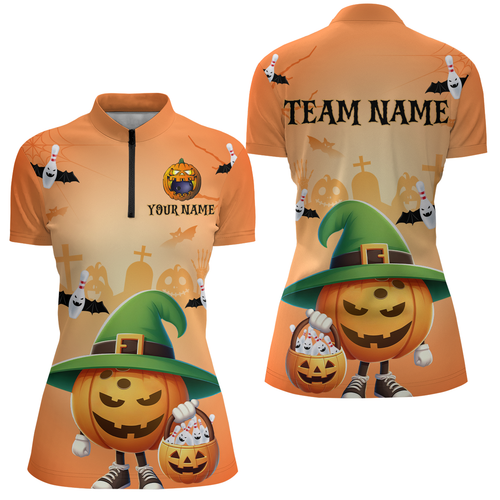 Personalized Halloween Bowling Shirts for Women Bowling 1/4 Zip Bowling Team League QZT424