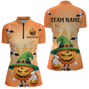 Personalized Halloween Bowling Shirts for Women Bowling 1/4 Zip Bowling Team League QZT424