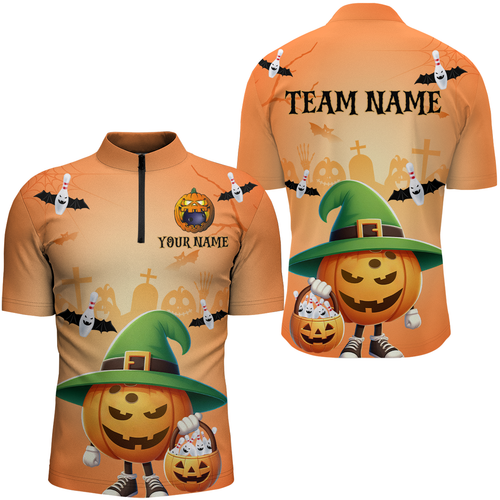 Personalized Halloween Bowling Shirts for Men Bowling 1/4 Zip Bowling Team League QZT424