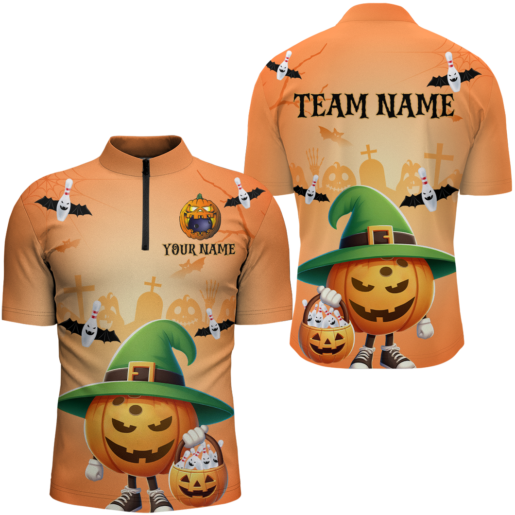 Personalized Halloween Bowling Shirts for Men Bowling 1/4 Zip Bowling Team League QZT424