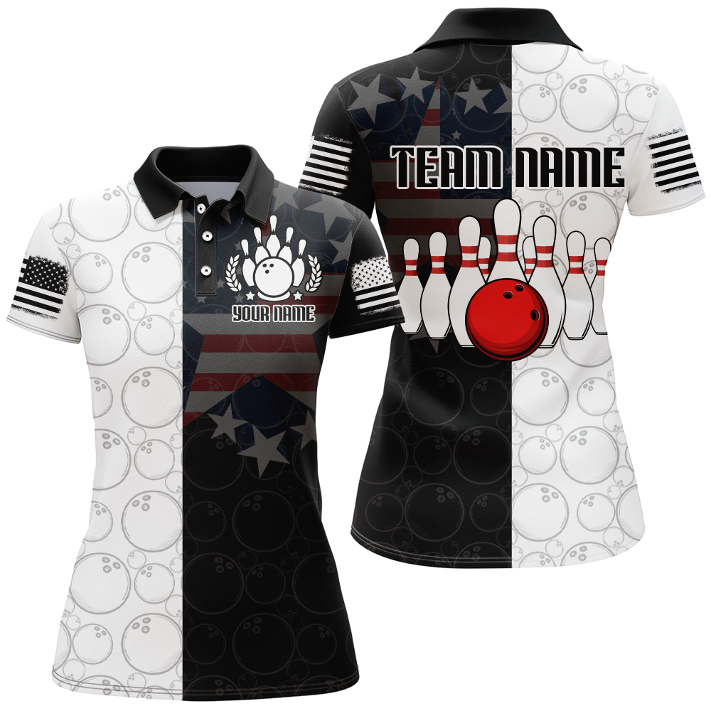 Custom US Bowling Team Jersey Polo Bowling Shirts for Women Bowlers Jersey QZT426