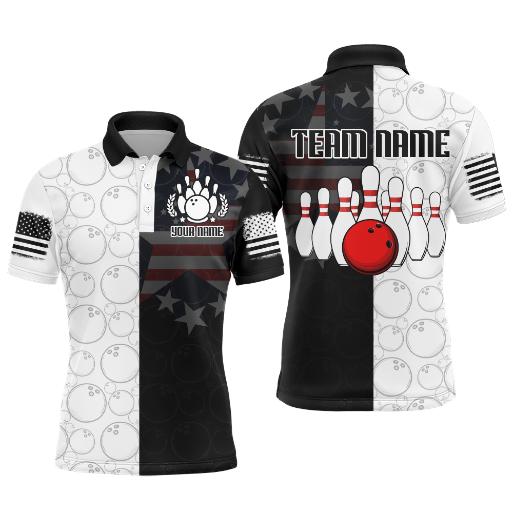 Custom US Flag Bowling Team Jersey Polo Bowling Shirt for Men QZT426