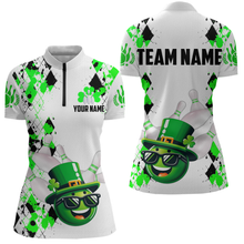 Load image into Gallery viewer, Custom Green Funny Bowling Shirt St Patrick Day Bowling 1/4-Zip Team Jersey Unisex QZT620