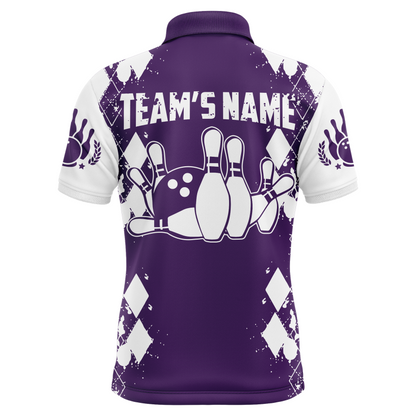 Purple White Bowling Shirt Unisex Custom Bowling Jersey Polo Bowling Shirt for Men QZT264