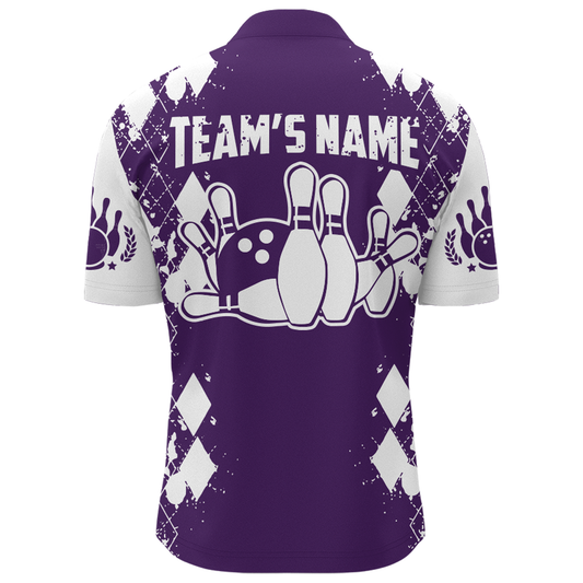 Purple White Bowling Shirt Unisex Custom Bowling Jersey Quarter-Zip Bowling Shirt for Men QZT264