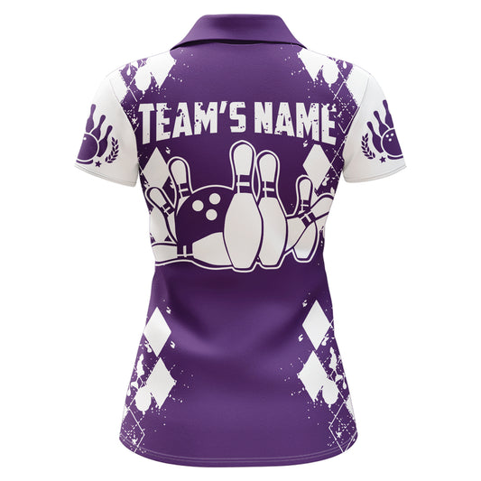Purple White Bowling Shirt Unisex Custom Bowling Jersey Polo Bowling Shirt for Women QZT264