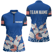 Load image into Gallery viewer, Navy Bowling Shirt Customized Quarter-Zip Shirt for Women Bowling Team with Name QZT271271