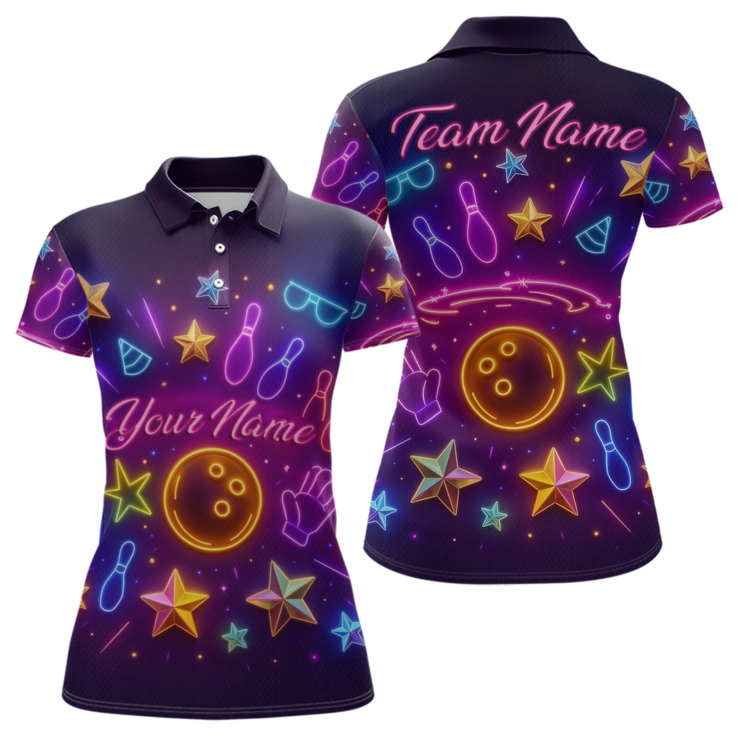 Custom Neon Bowling Shirt Polo & Quarter-Zip Shirts for Women Gift Bowling Jersey League QZT744