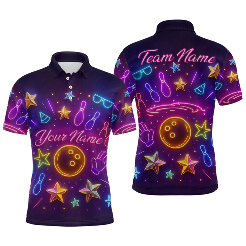 Custom Neon Bowling Shirt Polo & Quarter-Zip Shirts for Men Gift Bowling Jersey League QZT744