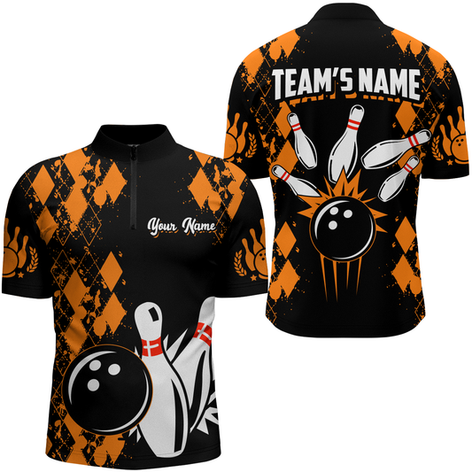 Orange Bowling Shirt Personalized 1/4 Zip Shirt Bowling Team League for Men QZT430