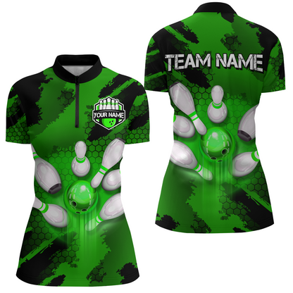 Camo 3D Bowling Shirts Women Custom Bowling Team Jersey Quarter Zip Multicolor QZT468
