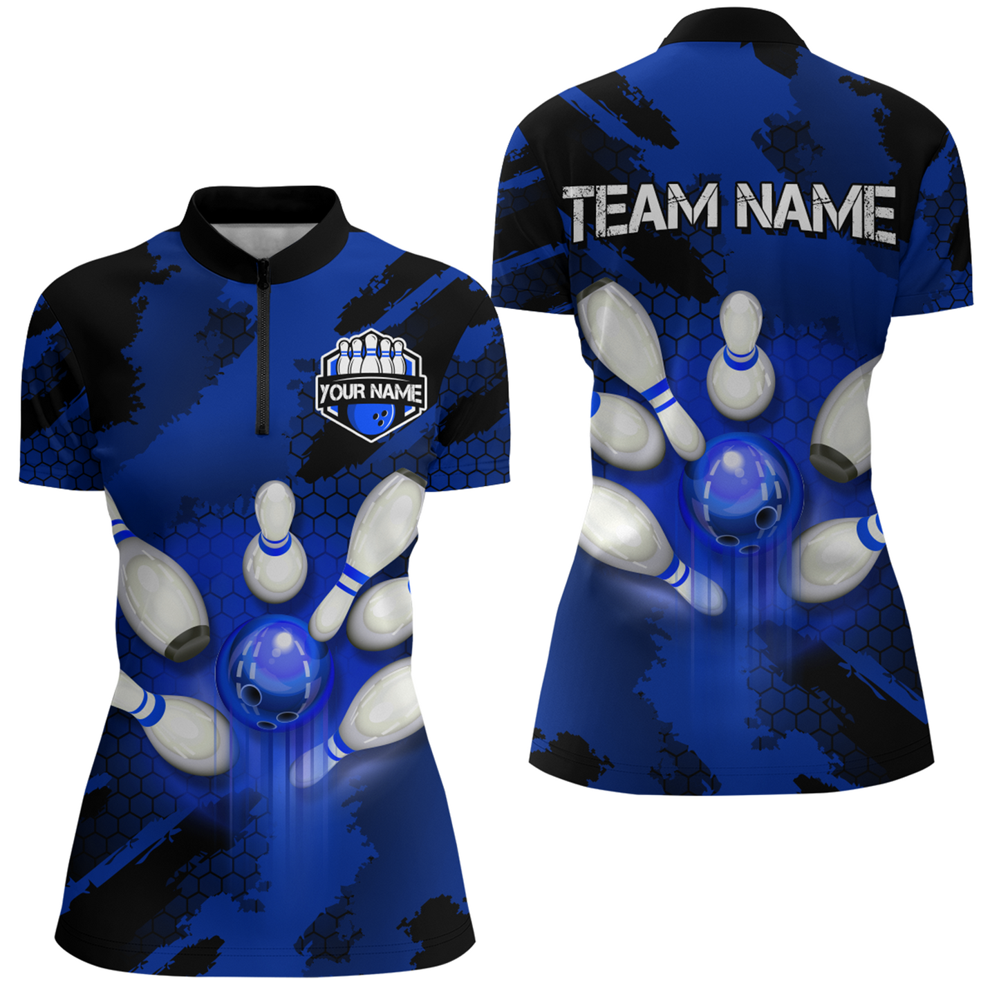 Camo 3D Bowling Shirts Women Custom Bowling Team Jersey Quarter Zip Multicolor QZT468