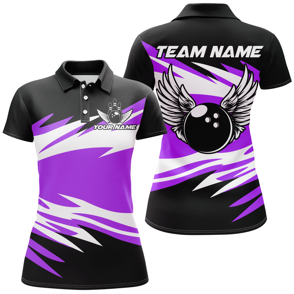 Camo Angel Wings Polo Bowling Shirts for Women Bowling Team Jersey Multicolor QZT470