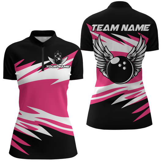 Angel Wings Quarter Zip Bowling Shirts for Women Bowling Team Jersey Multicolor QZT470