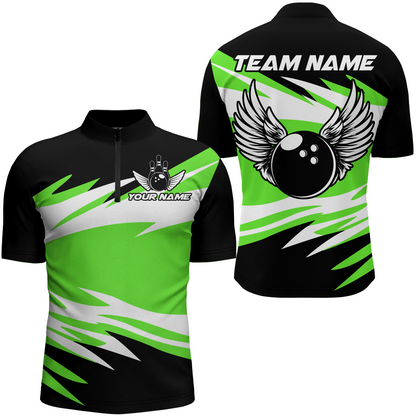 Camo Angel Wings Quarter Zip Bowling Shirts for Men Bowling Team Jersey Multicolor QZT470