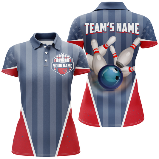 American Bowling Polo Shirt for Women Custom Bowling Team Shirt Bowlers Jersey QZT217