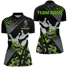 Load image into Gallery viewer, Personalized Green Crazy Bowling Shirt Quarter-Zip Bowling Jersey Bowling Outfit QZT609