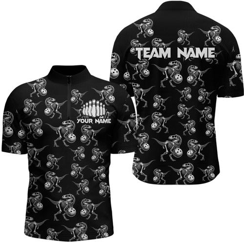 Custom Dinosaur Bowling Shirt for Men And Women Quarter-Zip Bowling League Bowling Outfit QZT633