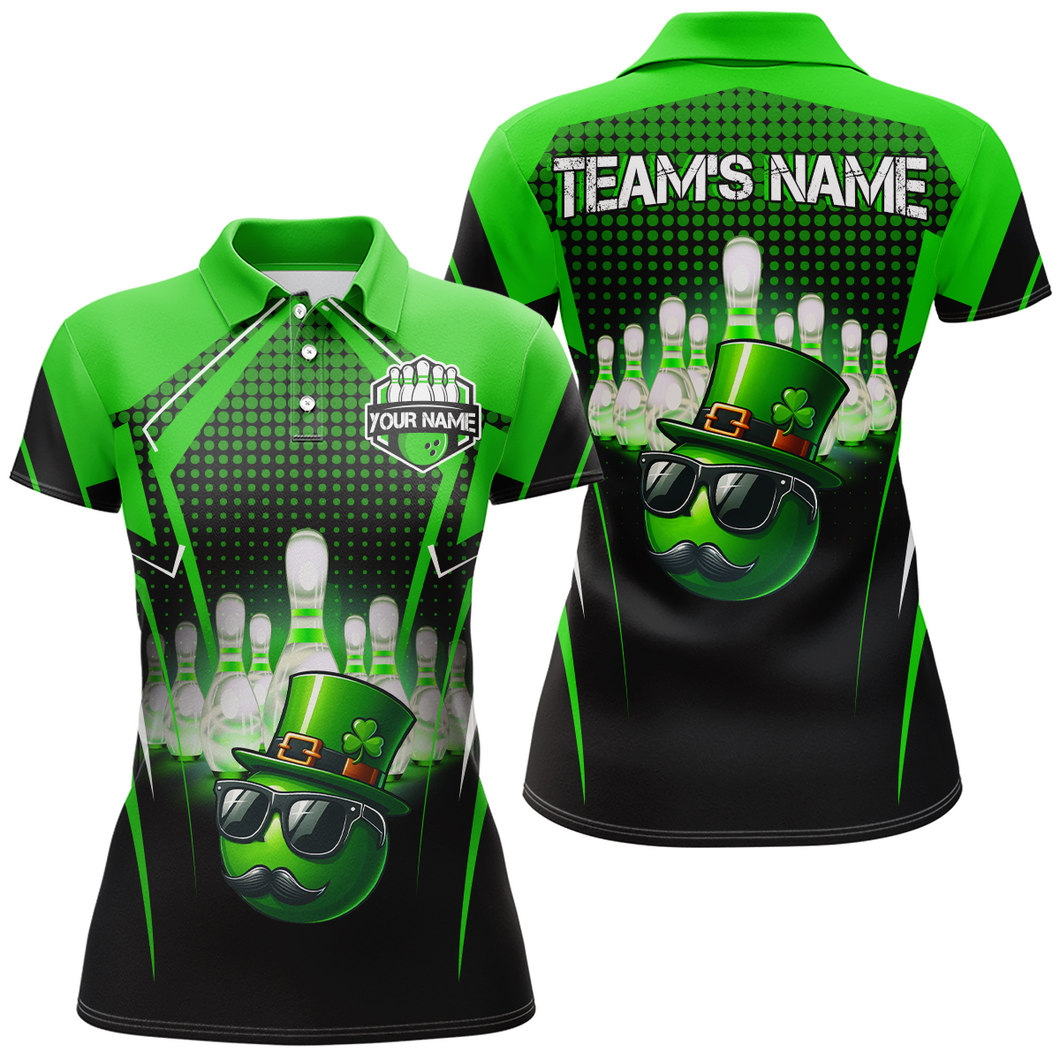 Lucky Bowling Shirt for Women Custom Green Polo Team Shirt St. Patrick Day Bowling Shirt QZT223