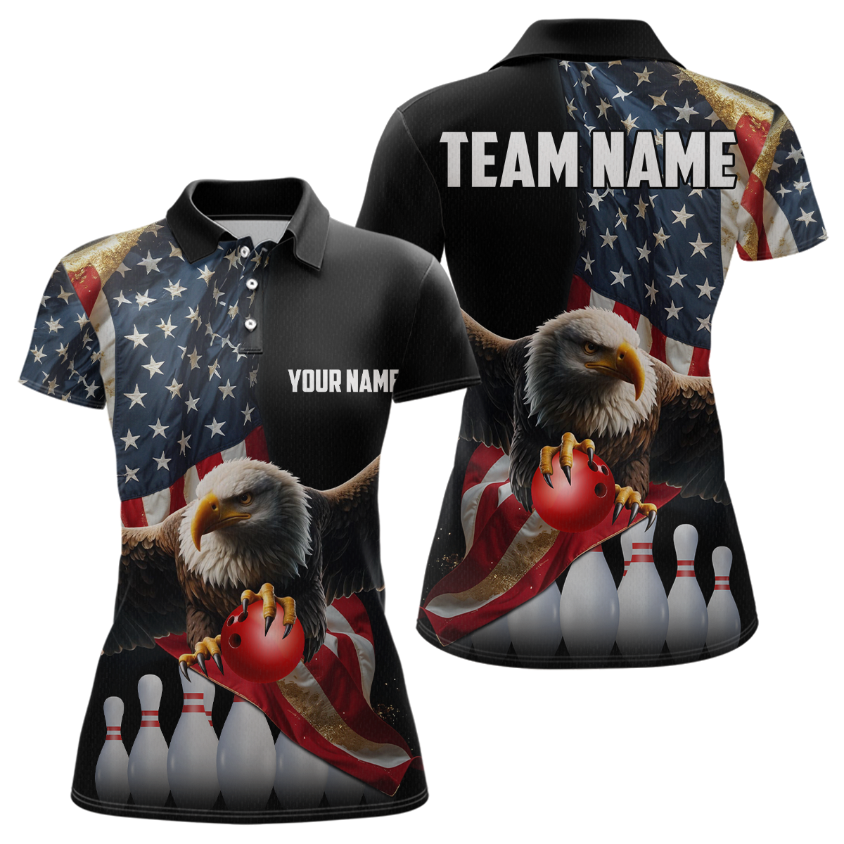 Custom Eagle Bowling Team Jersey American Bowling Polo Shirt for Men Women QZT636