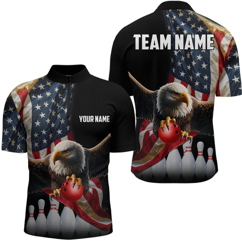 Custom Eagle Bowling Team Jersey American Bowling Quartar-Zip Shirt for Men Women QZT636