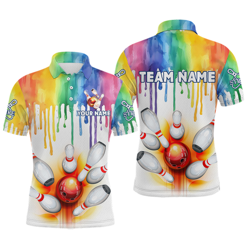 Rainbow Bowling Shirt for Men Women Personalized Polo Bowling Jersey Bowling Outfit QZT680