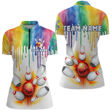 Load image into Gallery viewer, Rainbow Bowling Shirt for Men Women Personalized Quarter-Zip Bowling Jersey Bowling Outfit QZT680