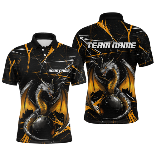 Black & Gold Dragon Bowling Shirt Custom Polo Bowling Jersey for Men Women QZT682