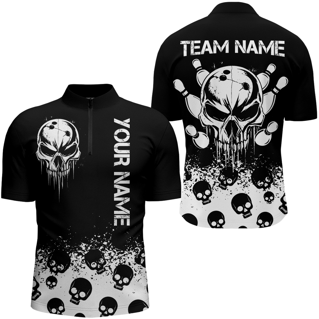 Custom Skull Bowling Team Shirts Bowling Quarter-Zip Shirts Unisex Bowling with Name QZT582