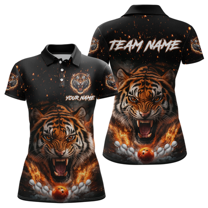 Custom Flame Tiger Bowling Shirt Orange Polo Bowling Jersey for Men and Women Gifts QZT639