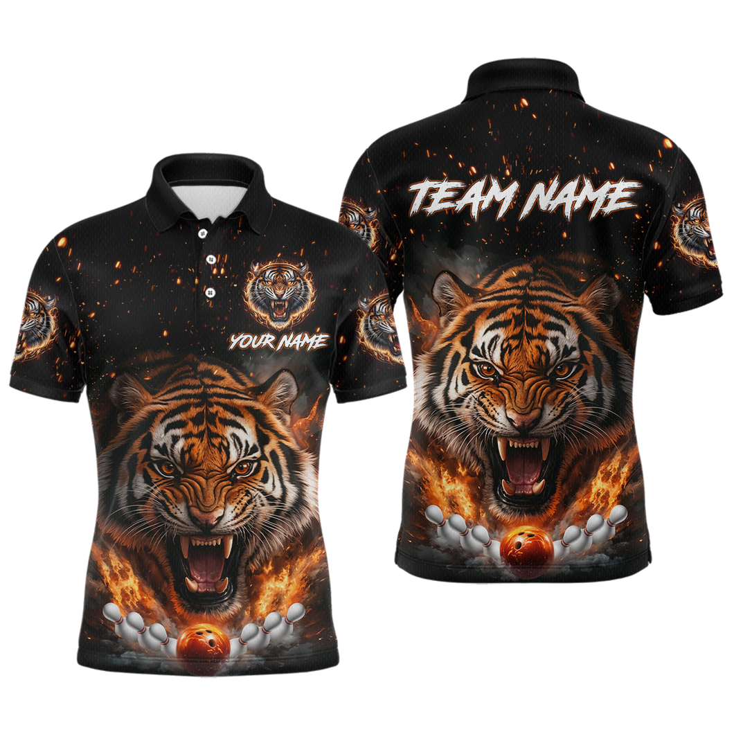 Custom Flame Tiger Bowling Shirt Orange Polo Bowling Jersey for Men and Women Gifts QZT639