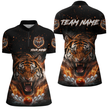 Load image into Gallery viewer, Custom Flame Tiger Bowling Shirt Orange Quarter Zip Bowling Jersey for Men and Women Gifts QZT639