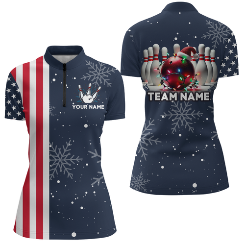 Custom Christmas Bowling Shirt for Women Bowling Team Quarter Zip Bowling Bowlers Gift QZT488