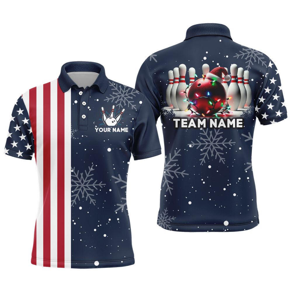 Custom Christmas Bowling Shirt for Men Bowling Team Polo Bowling Bowlers Gift QZT488