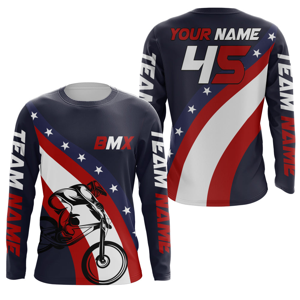 Personalized Patriotic BMX Racing Jersey UPF30+ US Bicycle Motocross Tire Track American Off-Road Adult&Kid Jersey|LUT05