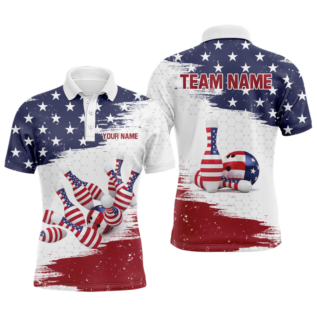 American Flag Bowling Polo Shirt Custom Bowling Jersey for Men Bowling Team League QZT52