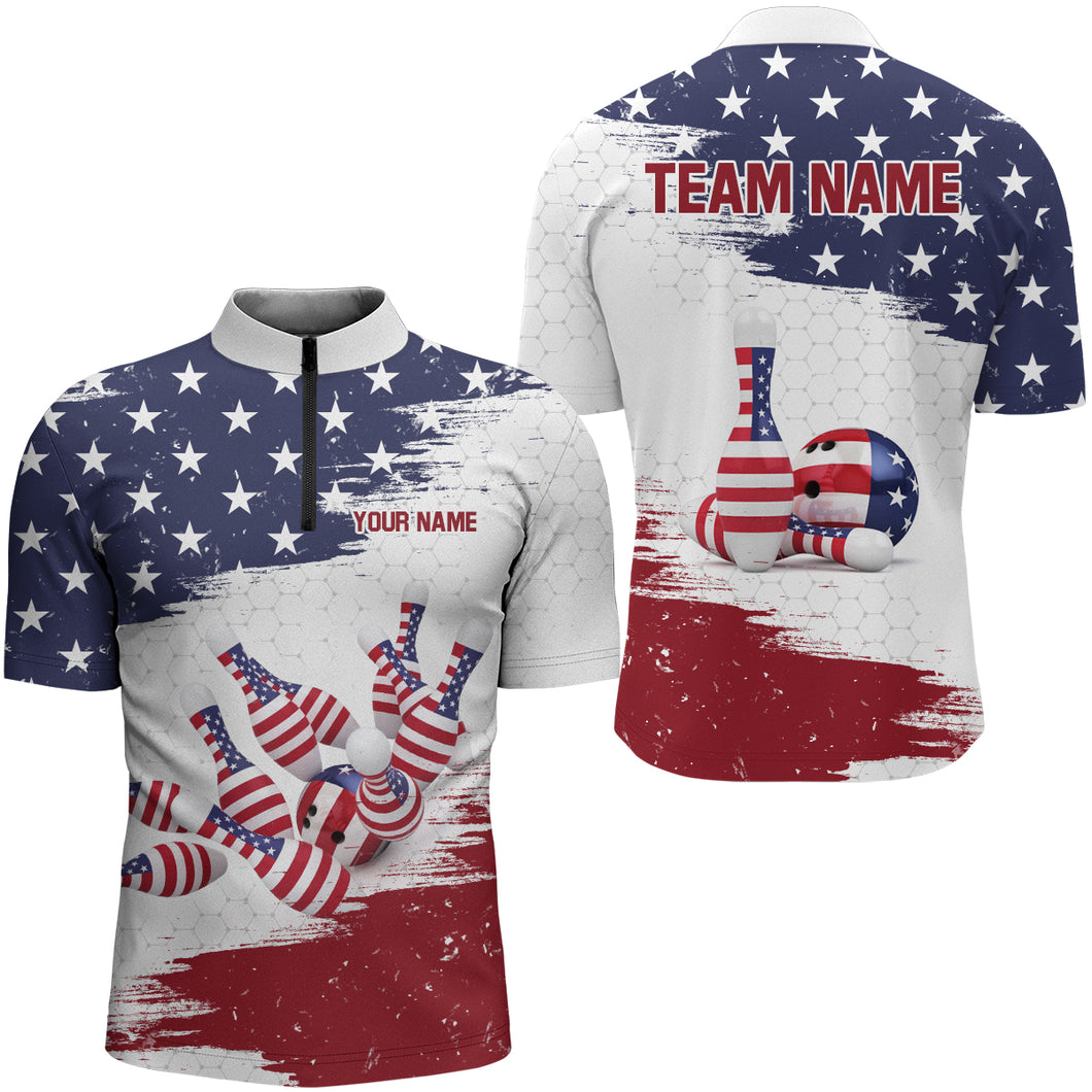 American Flag Bowling Quarter-Zip Shirt Custom Bowling Jersey for Men Bowling Team League QZT52