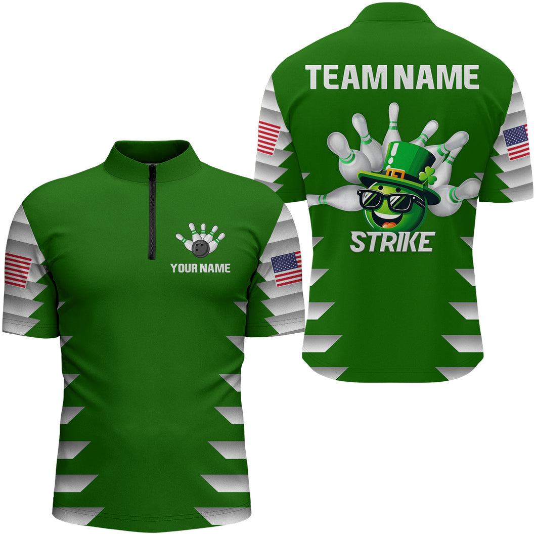 Lucky Bowling Shirt for Men St. Patrick Day Bowling Shirt Custom Green Quarter-Zip Team Shirt QZT221