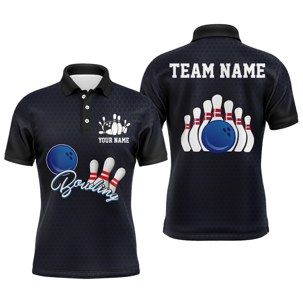 Personalized Bowling Jersey for Men 3D Bowling Team Shirt Black Bowling Polo Shirt QZT117